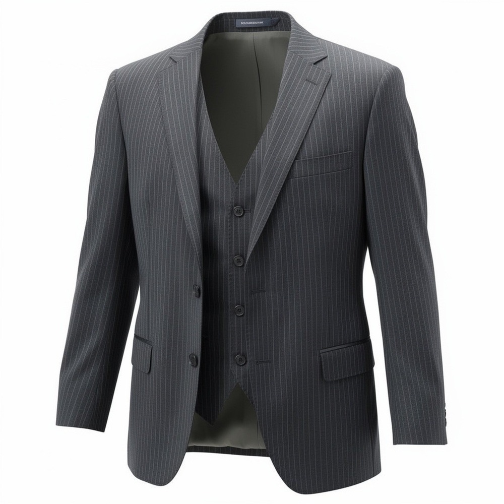 Oscar de la‎ Renta Signature Mens 44L Wool Pinstripe Suit Jacket & Vest Charcoal